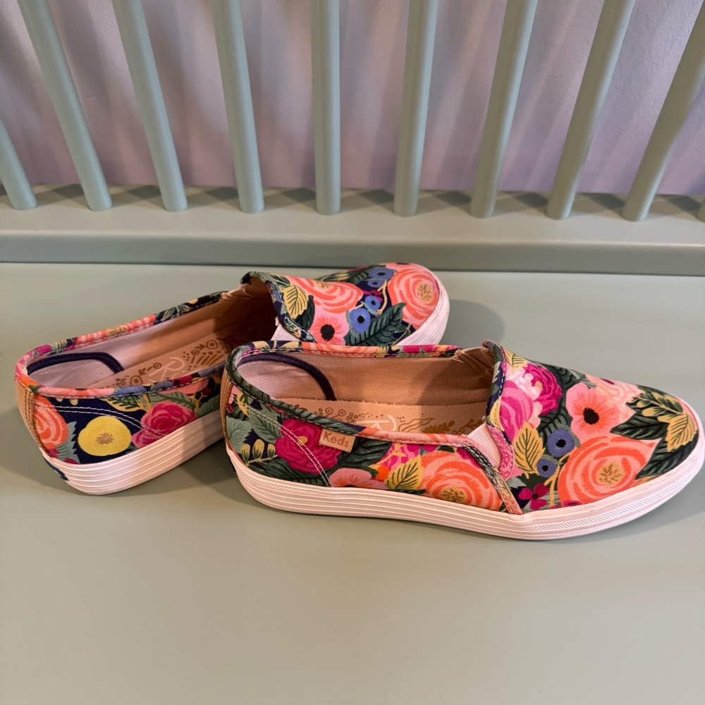 Keds x Rifle Paper Co. Slip On Double Decker Canvas Sneakers Garden Party Size 7